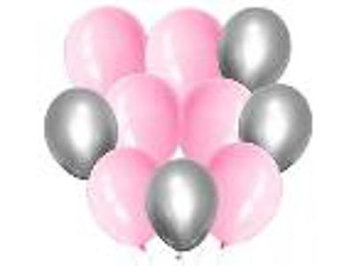 KIT DE FIESTA GLOBOS ROSA-GRIS VARIOS TAMAÑOS