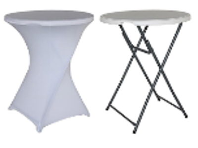 MESA PLEGABLE REDONDA CON COBERTOR BLANCA