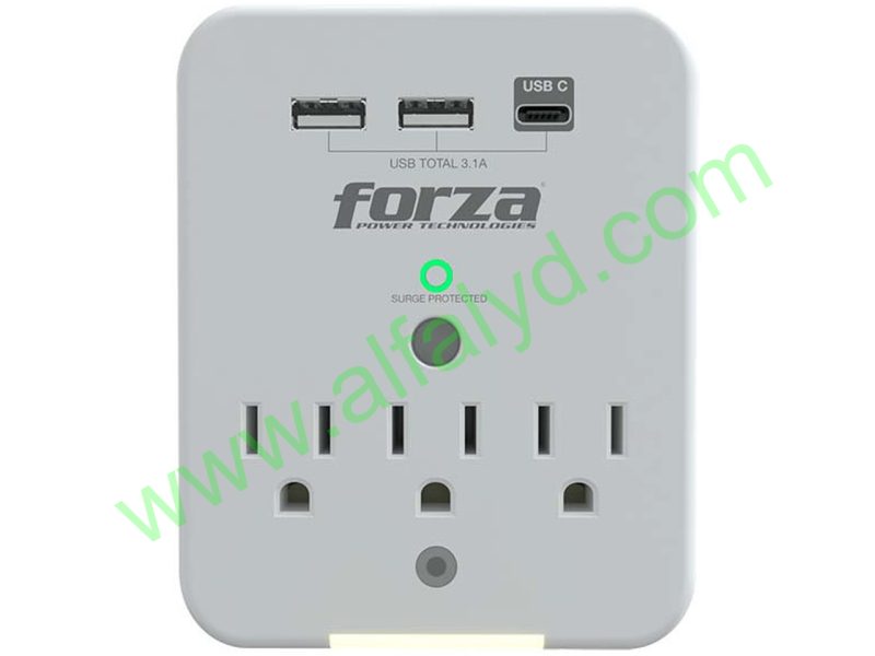 Forza FWT-331USBC - Protector contra sobretensiones (montaje en pared) - CA 125 V