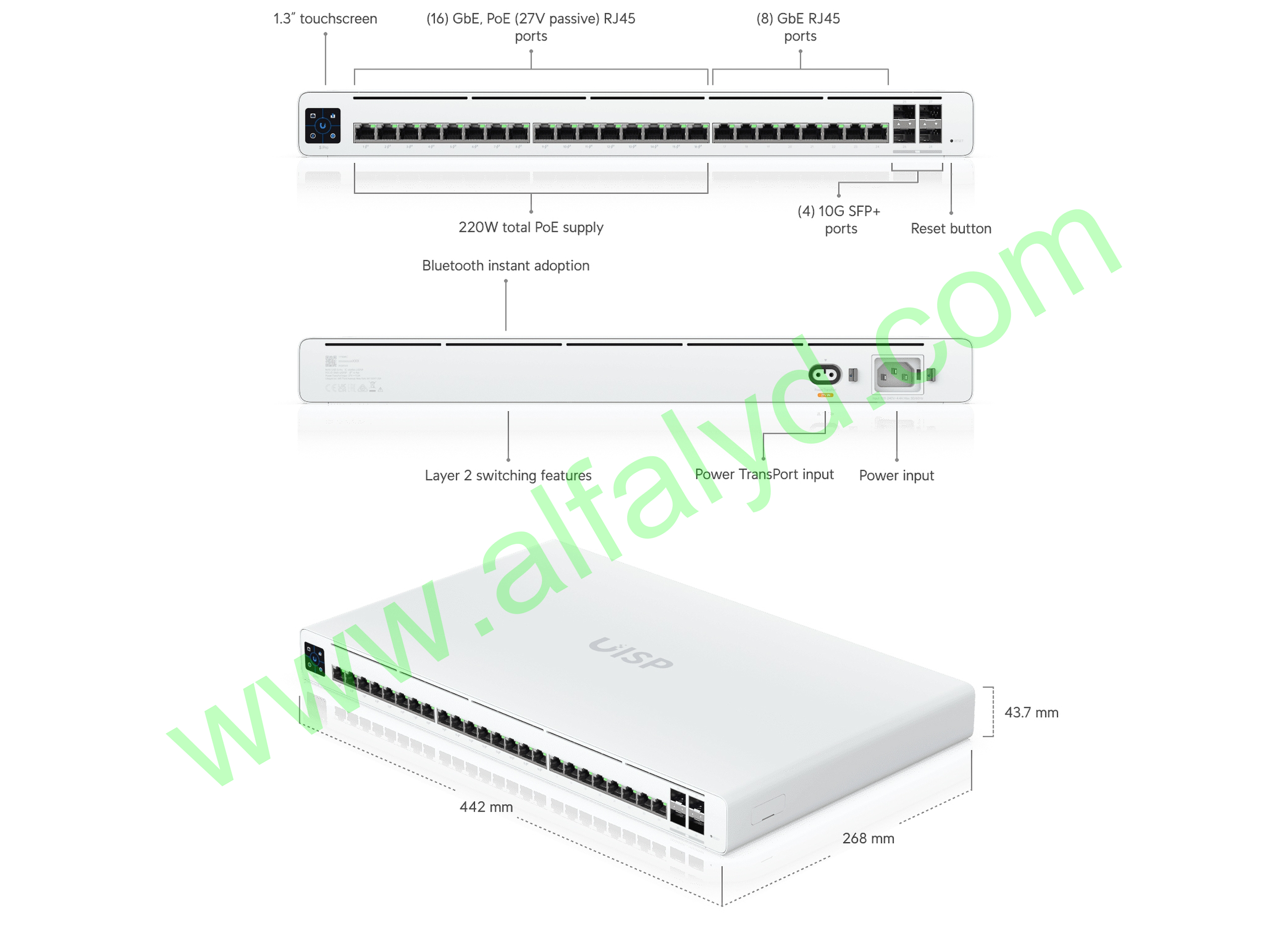 Ubiquiti UISP Switch Pro 220W (27V) PoE switch with (24) GbE RJ45 ports - Imagen 2