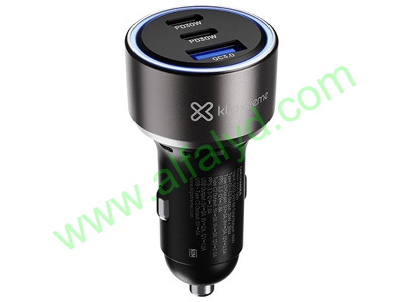 Klip Xtreme KCC-060 - Car power adapter - 60 Watt - 2 x 24 pin USB-C / 9 pin USB Type A - Cellular phone / Tablet - Car - Para Smartphones tablets small devices
