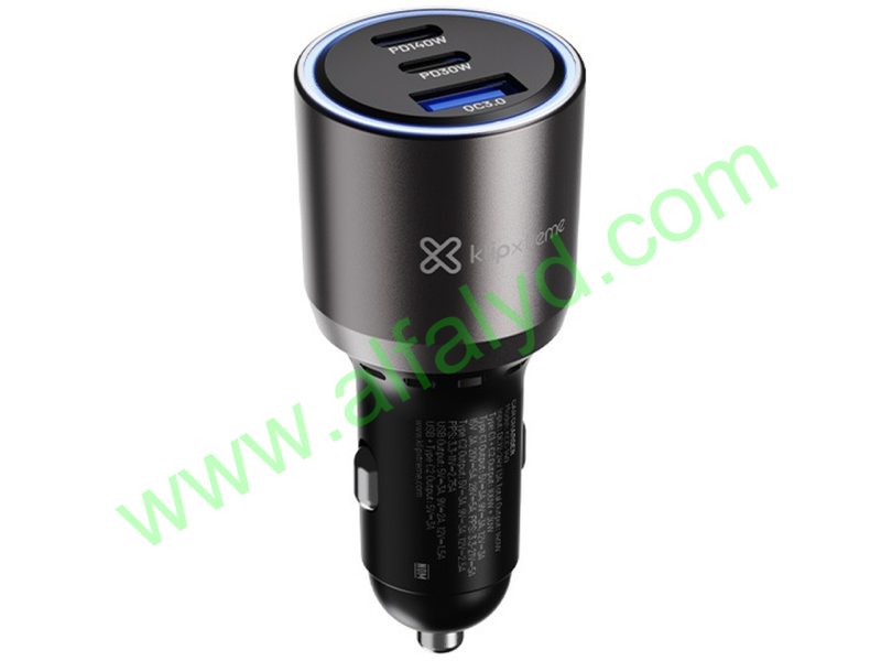 Klip Xtreme KCC-140 - Car power adapter - 140 Watt - 2 x 24 pin USB-C / 9 pin USB Type A - Cellular phone / Tablet - Car - Para Smartphones, tablets, small devices